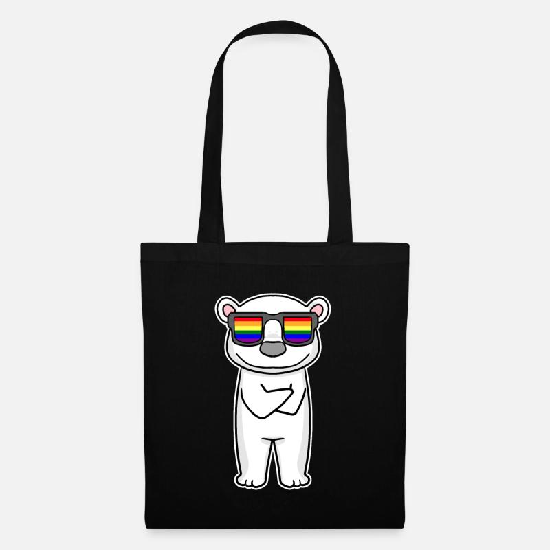 Regenbogen - Eisbär mit Brille - Stoffbeutel - Schwarz