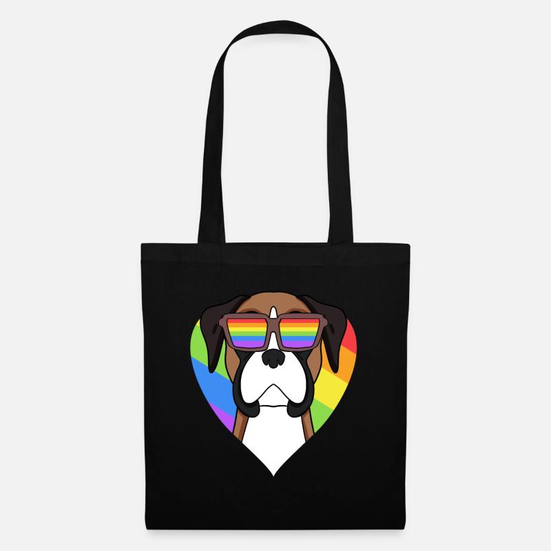 Rainbow - Dog German Boxer with Glasses - Tote Bag - black