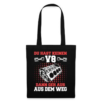 V8 Motor Acht Zylinder Hubraum Motor Tuning Tuner - Stoffbeutel - Schwarz - Vorne