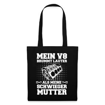 V8 Motor Acht Zylinder Hubraum Motor Tuning Tuner - Stoffbeutel - Schwarz - Vorne