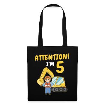 Cadeau 5 ans anniversaire garçon ou fille - Sac en tissu - noir - Devant