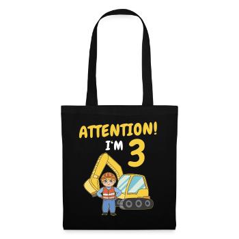 Cadeau 3 ans anniversaire garçon ou fille - Sac en tissu - noir - Devant