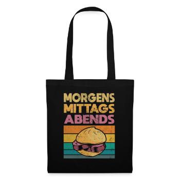 Leberkas Brühwurst Morgens Mittags Abends Geschenk - Stoffbeutel - Schwarz - Vorne