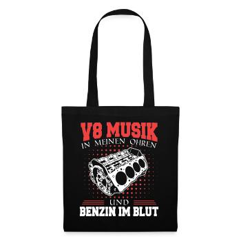 V8 Motor 8 Zylinder Hubraum Auto Tuning Tuner - Stoffbeutel - Schwarz - Vorne
