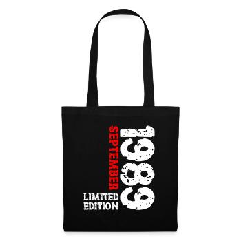 1989 September Limited Edition 34. Geburtstag Deko - Stoffbeutel - Schwarz - Vorne