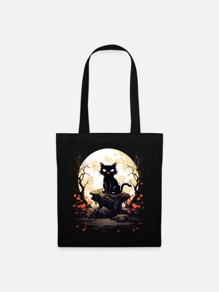 Gruselige schwarze Katze Halloween lustiges Kostüm - Stoffbeutel - Schwarz