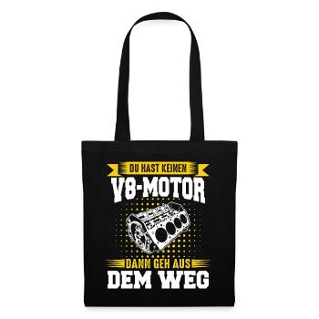 V8 Motor 8 Zylinder Hubraum Auto Tuning Tuner - Stoffbeutel - Schwarz - Vorne