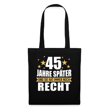 45 Hochzeitstag Jahrestag Ehemann Ehefrau - Stoffbeutel - Schwarz - Vorne