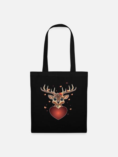 Herz comic Hirsch Valentinstag Geschenk Wild - Stoffbeutel - Schwarz