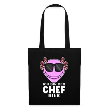 Chef Spruch Anführer Axolotl Amphibien Motiv - Stoffbeutel - Schwarz - Vorne