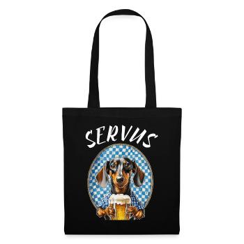Servus Bayern Dackel Hund Bier Prost - Stoffbeutel - Schwarz - Vorne