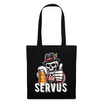 Bayern Servus Totenkopf Bier Lustig Bayerisch - Stoffbeutel - Schwarz - Vorne