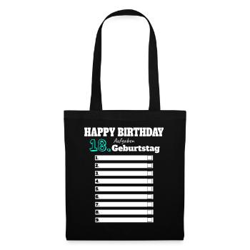 18. Geburtstag Junge Geschenk Lustig Aufgaben Mann - Stoffbeutel - Schwarz - Vorne