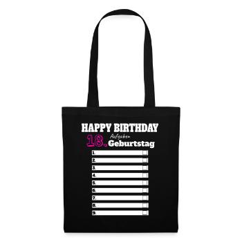 18. Geburtstag Mädchen Geschenk Lustig Aufgaben - Stoffbeutel - Schwarz - Vorne