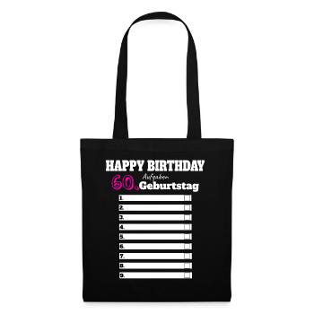 60. Geburtstag Frau Geschenk Lustig Aufgaben Party - Stoffbeutel - Schwarz - Vorne