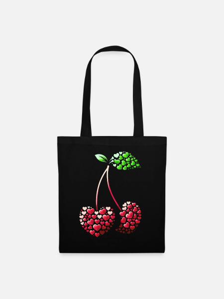 Kirsche Kirschen Früchte Essen - Stoffbeutel - Schwarz