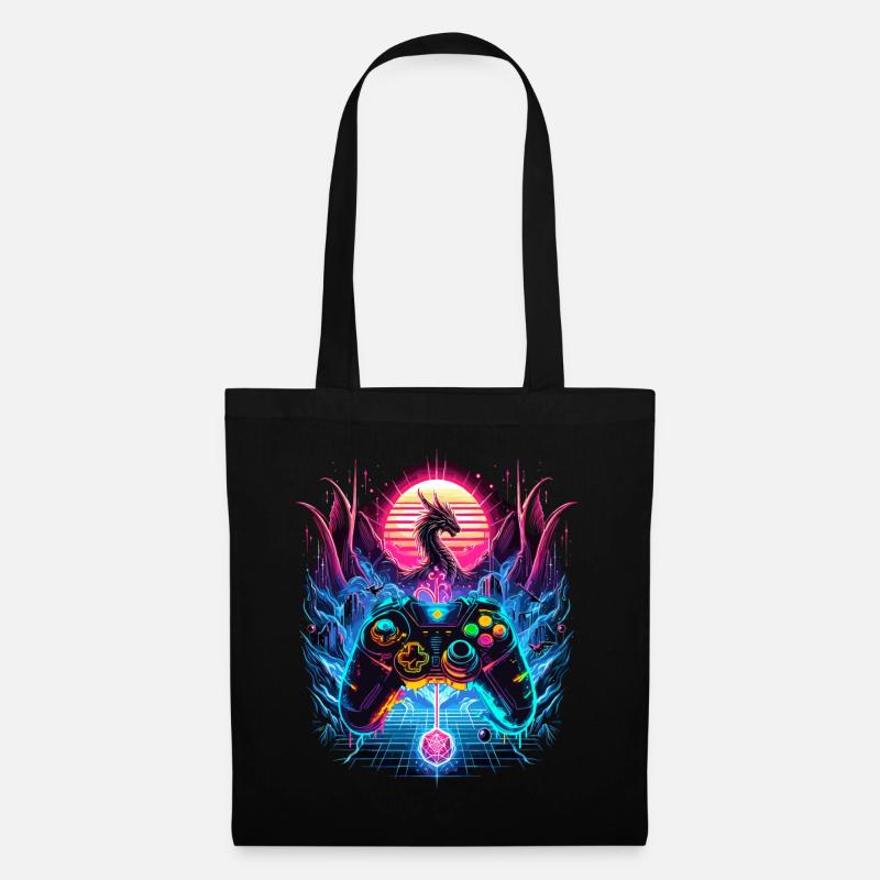 Synthwave Dragon Gaming Fantasie - Stoffbeutel - Schwarz