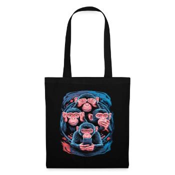 Wise Monkey With Mobile Phone Funny Social Media Design - Tote Bag - black - Front