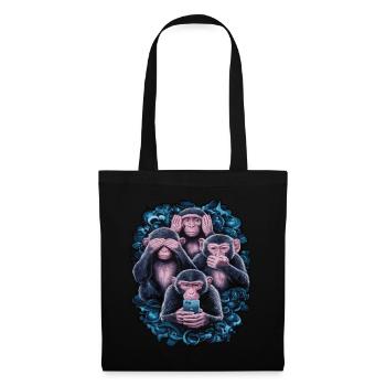 Wise Monkey With Mobile Phone Funny Multi Media Design - Tote Bag - black - Front