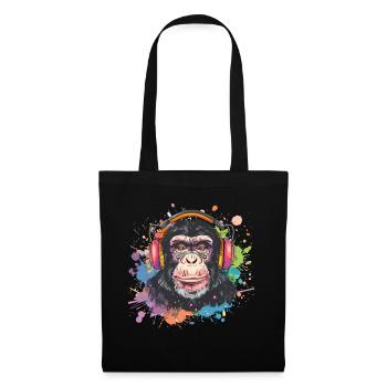 Singe avec casque Décoration femme Cadeau pour homme - Sac en tissu - noir - Devant
