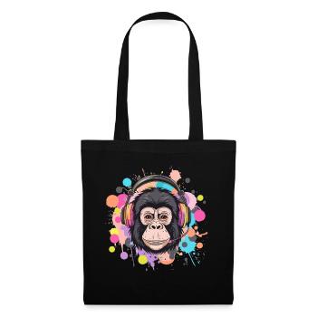 Singe avec casque Décoration femme Cadeau pour homme - Sac en tissu - noir - Devant