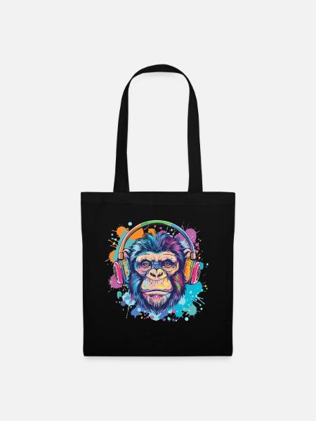 Monkey With Headphones Women's Decoration Men's Gift - Tote Bag - black