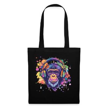 Singe avec casque Décoration femme Cadeau pour homme - Sac en tissu - noir - Devant