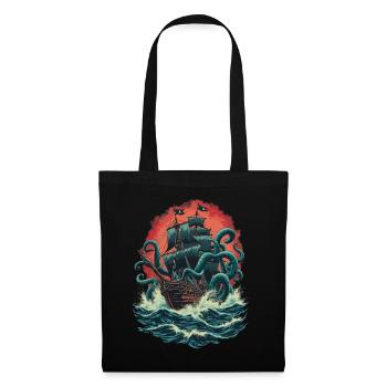 Bateau pirate Kraken Ocean Bataille Monstre marin géant - Sac en tissu - noir - Devant