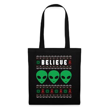 Pull de Noël laid de Noël drôle Alien - Sac en tissu - noir - Devant