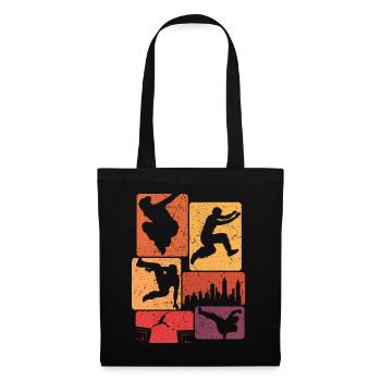 Retro Parkour Athlet Freerunning Stadt Skyline - Stoffbeutel - Schwarz - Vorne