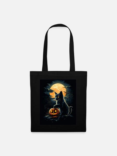Halloween Geschenk Frauen Katze Männer Kinder Deko - Stoffbeutel - Schwarz