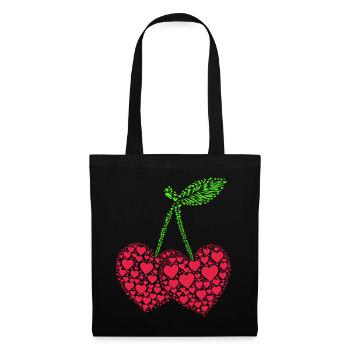 Kirsche Kirschen Früchte Essen - Stoffbeutel - Schwarz - Vorne