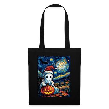 Halloween Geschenk Geist mit Weihnachtsmütze Deko - Stoffbeutel - Schwarz - Vorne