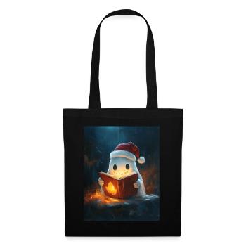 Halloween Geschenk Geist mit Weihnachtsmütze Deko - Stoffbeutel - Schwarz - Vorne