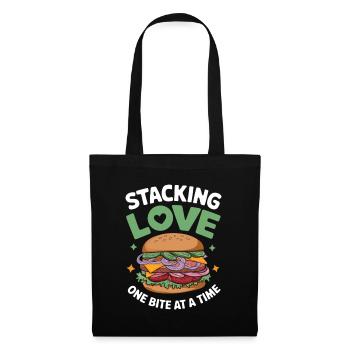 Sandwich Spruch - Stacking Love One Bite At A Time - Stoffbeutel - Schwarz - Vorne