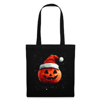 Halloween Gift Pumpkin with Santa Hat Decoration - Tote Bag - black - Front