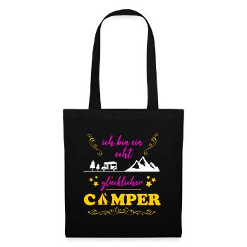 Camping echt glückliche Camperin Geschenk Frau - Stoffbeutel - Schwarz - Vorne