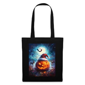 Halloween Gift Pumpkin with Santa Hat Decoration - Tote Bag - black - Front