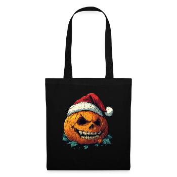 Halloween Geschenk Kürbis mit Weihnachtsmütze Deko - Stoffbeutel - Schwarz - Vorne