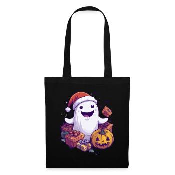 Halloween Geschenk Geist mit Weihnachtsmütze Deko - Stoffbeutel - Schwarz - Vorne