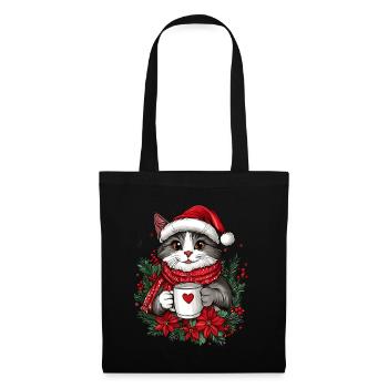 Chat Café Décoration de Noël Femmes Hommes Enfants - Sac en tissu - noir - Devant