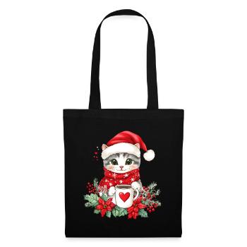 Chat Café Décoration de Noël Femmes Hommes Enfants - Sac en tissu - noir - Devant