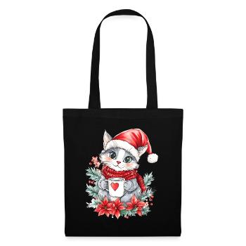 Chat Café Décoration de Noël Femmes Hommes Enfants - Sac en tissu - noir - Devant