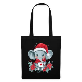 Elefant Kaffee Weihnachten Frauen Männer Kinder - Stoffbeutel - Schwarz - Vorne