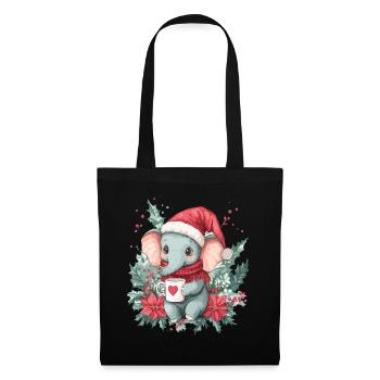 Elefant Kaffee Weihnachten Frauen Männer Kinder - Stoffbeutel - Schwarz - Vorne
