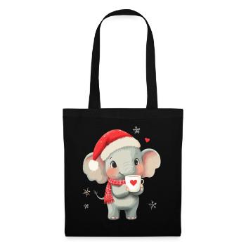 Elefant Kaffee Weihnachten Frauen Männer Kinder - Stoffbeutel - Schwarz - Vorne