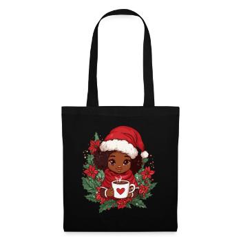Afrikanische Weihnachtsfrau Kaffee Weihnachten - Stoffbeutel - Schwarz - Vorne