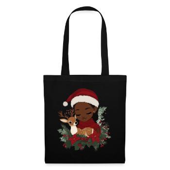 Afrikanische Weihnachtsfrau Kaffee Weihnachten - Stoffbeutel - Schwarz - Vorne
