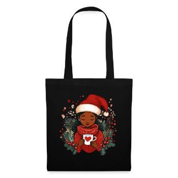 Afrikanische Weihnachtsfrau Kaffee Weihnachten - Stoffbeutel - Schwarz - Vorne