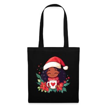 Afrikanische Weihnachtsfrau Kaffee Weihnachten - Stoffbeutel - Schwarz - Vorne